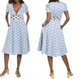 Hutch Anthropologie  blue Daisy Rainey Dress V neck short sleeves, size 0X‎
